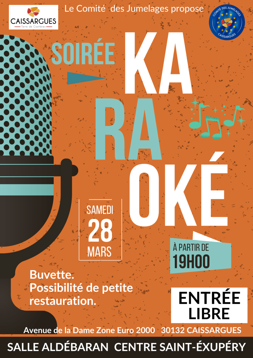 Affiche Poster Évènement Soirée Karaoké Moderne Minimaliste Orange Blanc Bleu (2)
